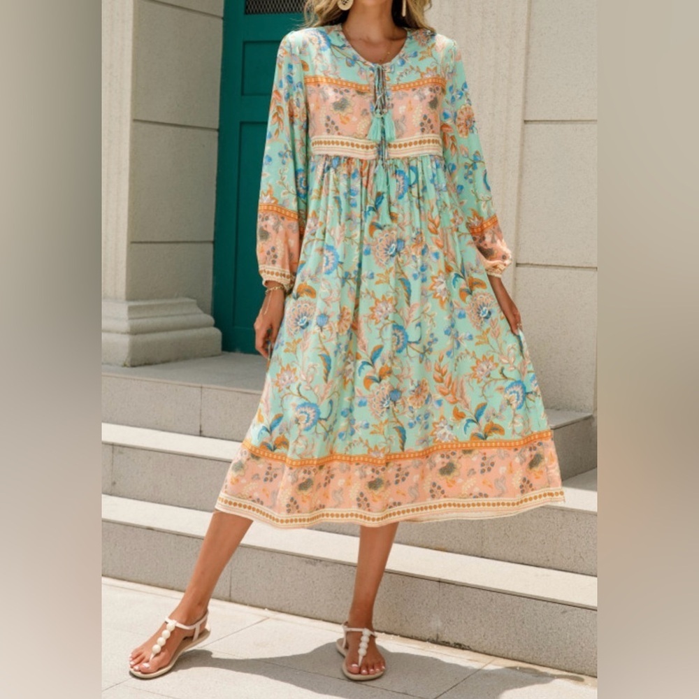 Women's bohemian Floral Print Long Sleeve Dress